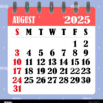 Letter Calendar For August 2025. The Week Begins On Sunday. Time For August Calendar 2025