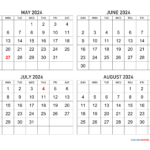 May To August 2024 Calendar | Calendar Quickly In May June July August Calendar 2024