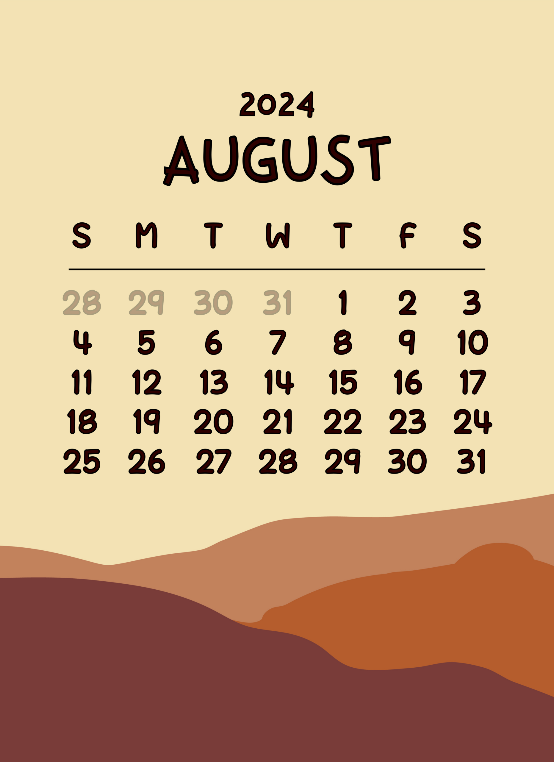 Monthly Calendar 2024, August Calendar 2024, August 2024, Calendar with August Calendar Themes 2024