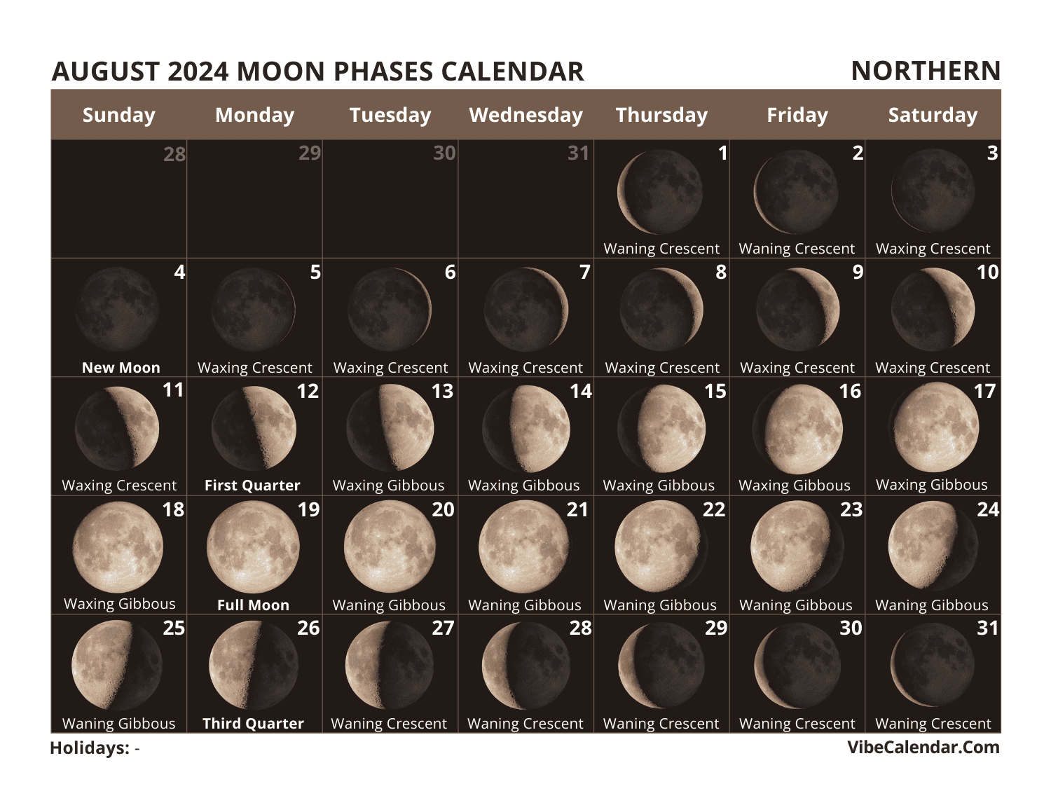 Moon Phases Calendar 2024: Printable Monthly Templates for August Calendar Moon 2024