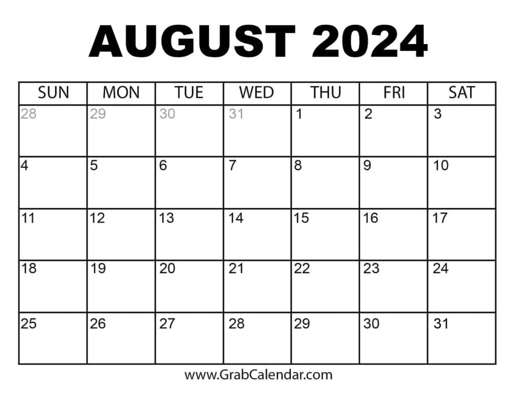 Printable August 2024 Calendar for July And August Calendar 2024