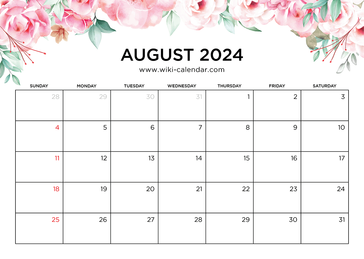 Printable August 2024 Calendar Templates With Holidays in Printable Blank August Calendar 2024