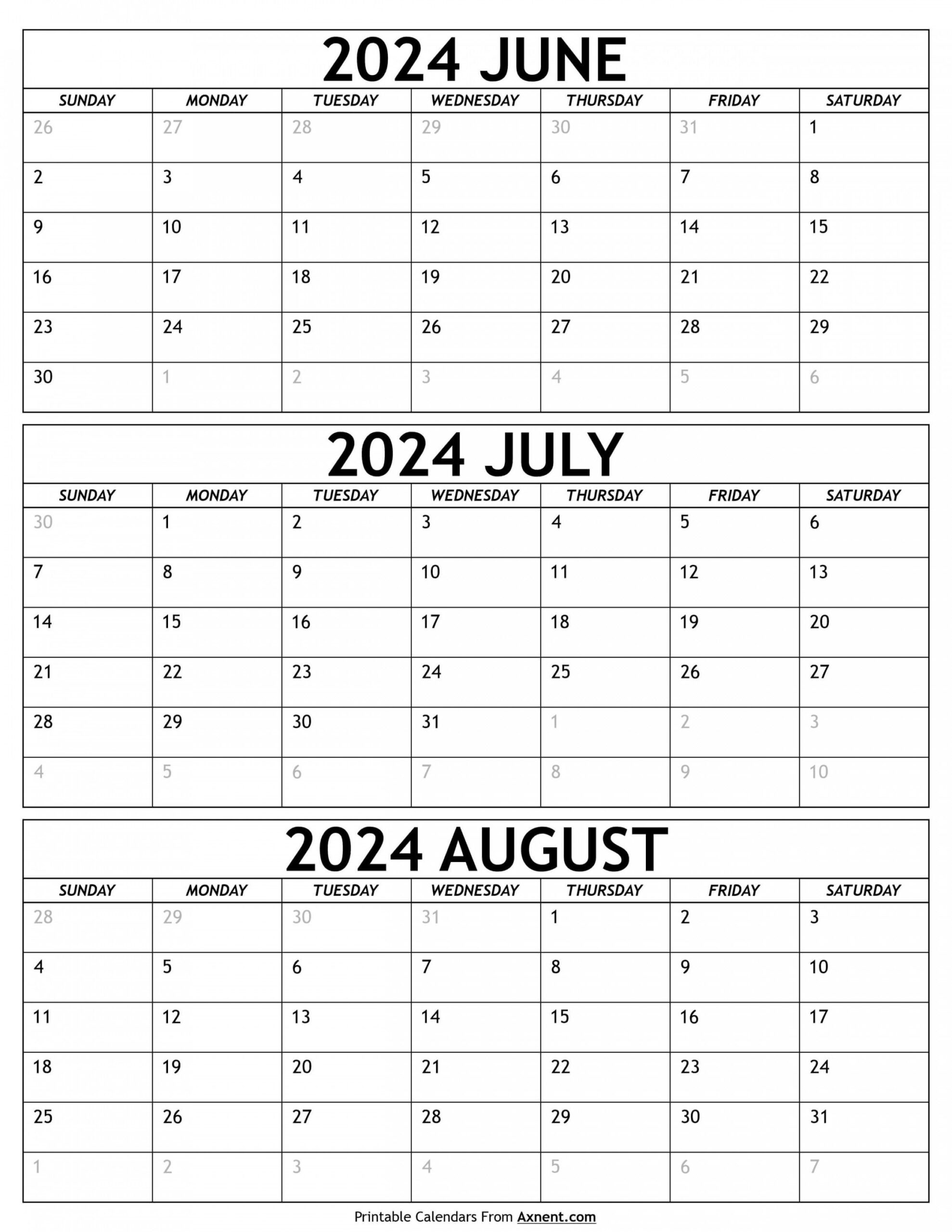 Printable Calendar June July August 2024 In 2024 | August Calendar for July And August 2024 Calendar Printable