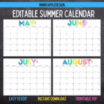 Printable Editable Summer Calendar June, July, August Calendar | June 2024  | July 2024 | August 2024 | Summer Planner In May June July August 2024 Calendar Printable