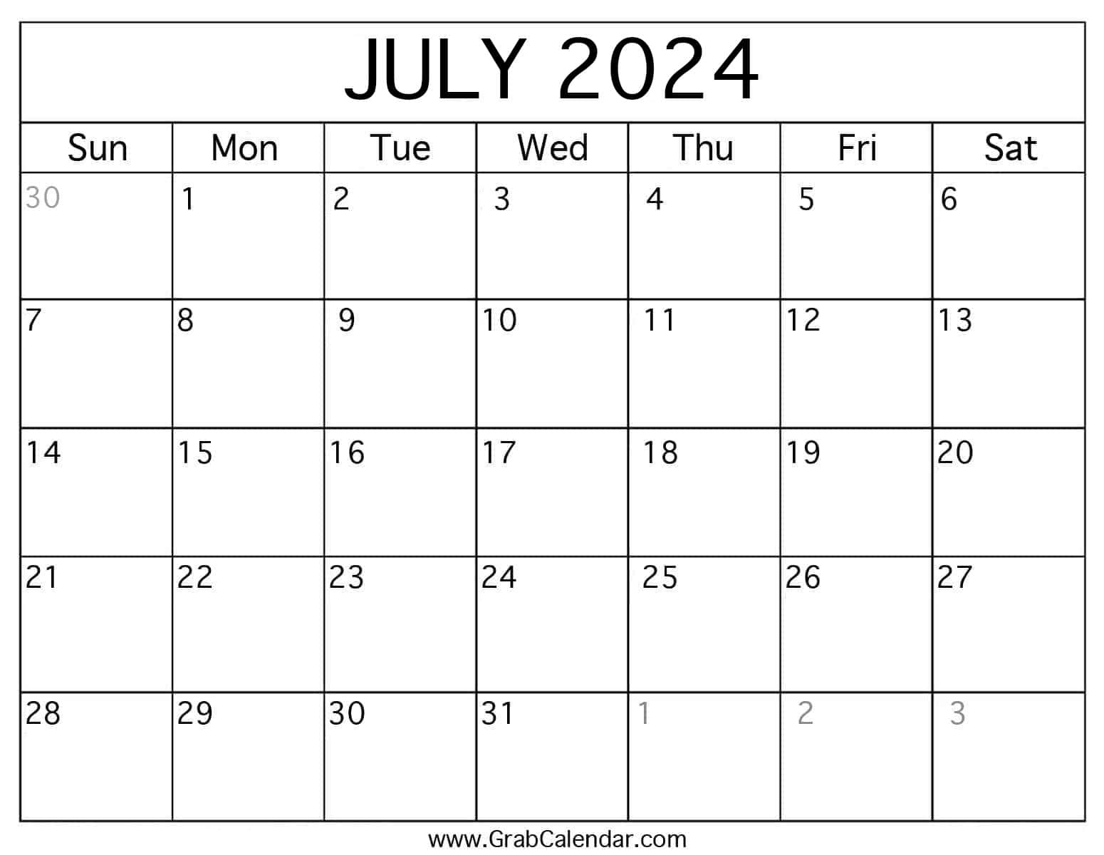 Printable July 2024 Calendar intended for Calendar For July And August 2024