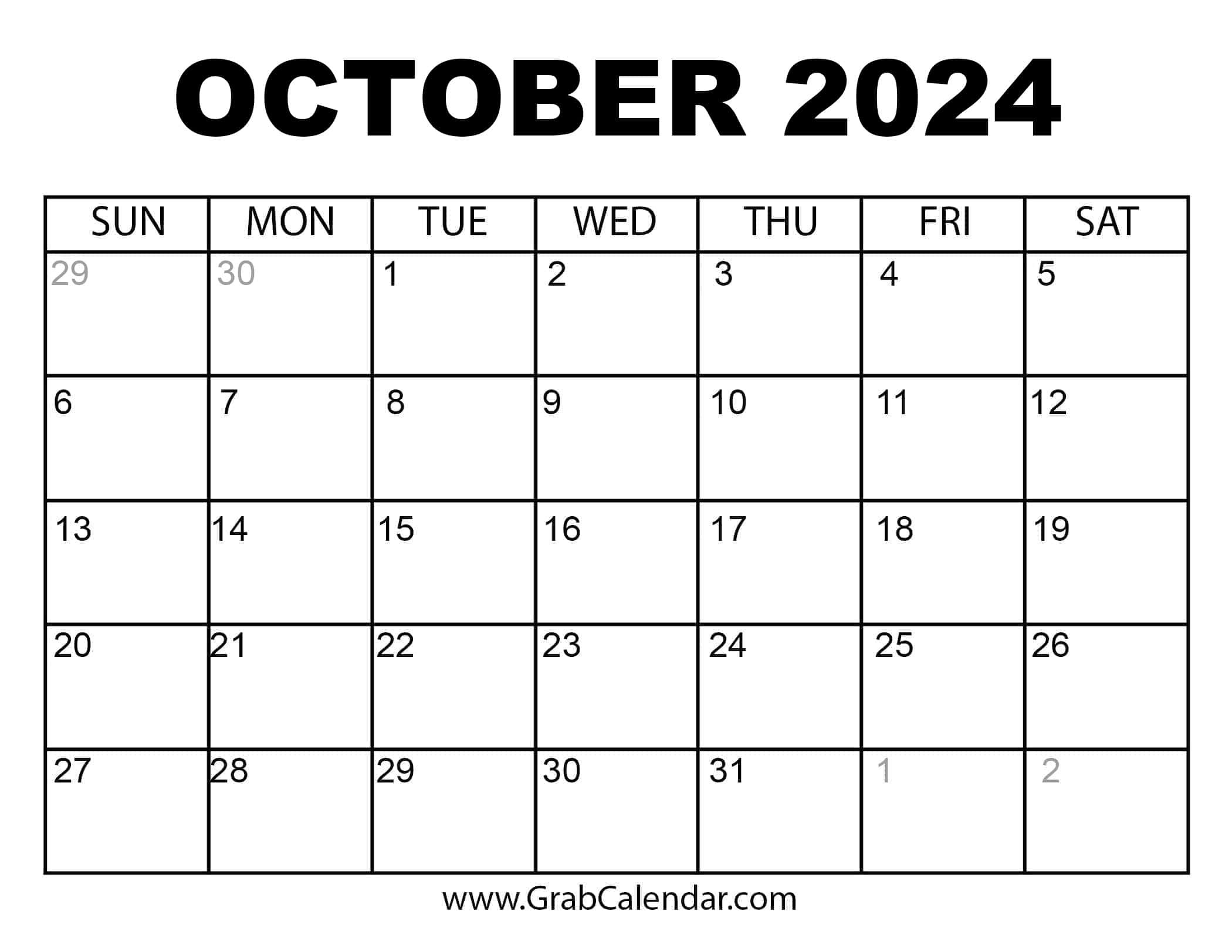 Printable October 2024 Calendar for August - October 2024 Calendar