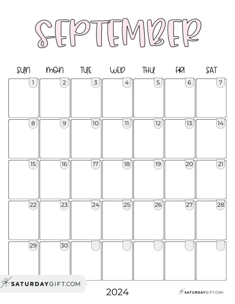 September 2024 Calendar - 20 Cute &amp;amp; Free Printables | Saturdaygift intended for Free Printable August September 2024 Calendar