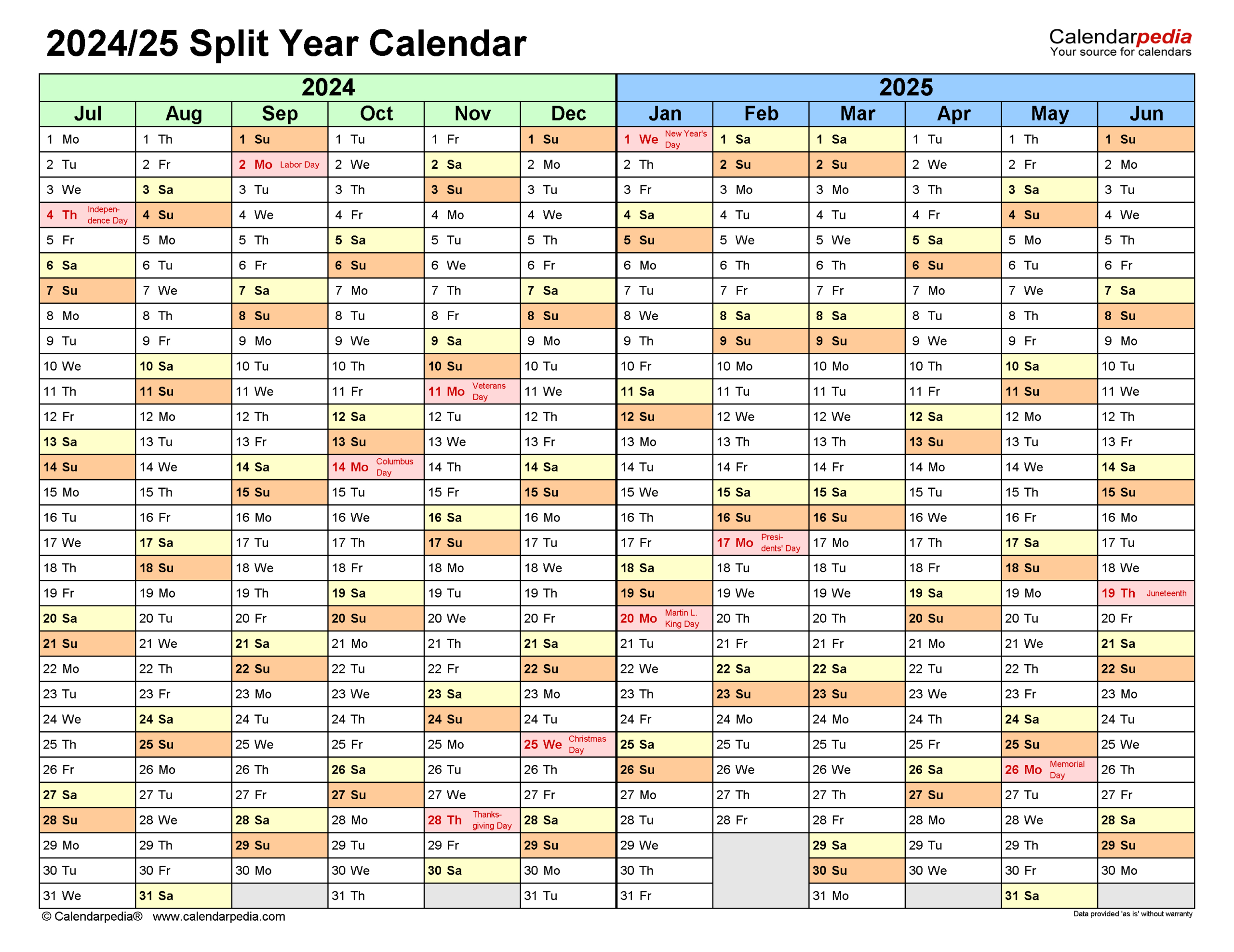 Split Year Calendars 2024/2025 (July To June) - Pdf Templates regarding August 2024 To July 2025 Calendar Printable