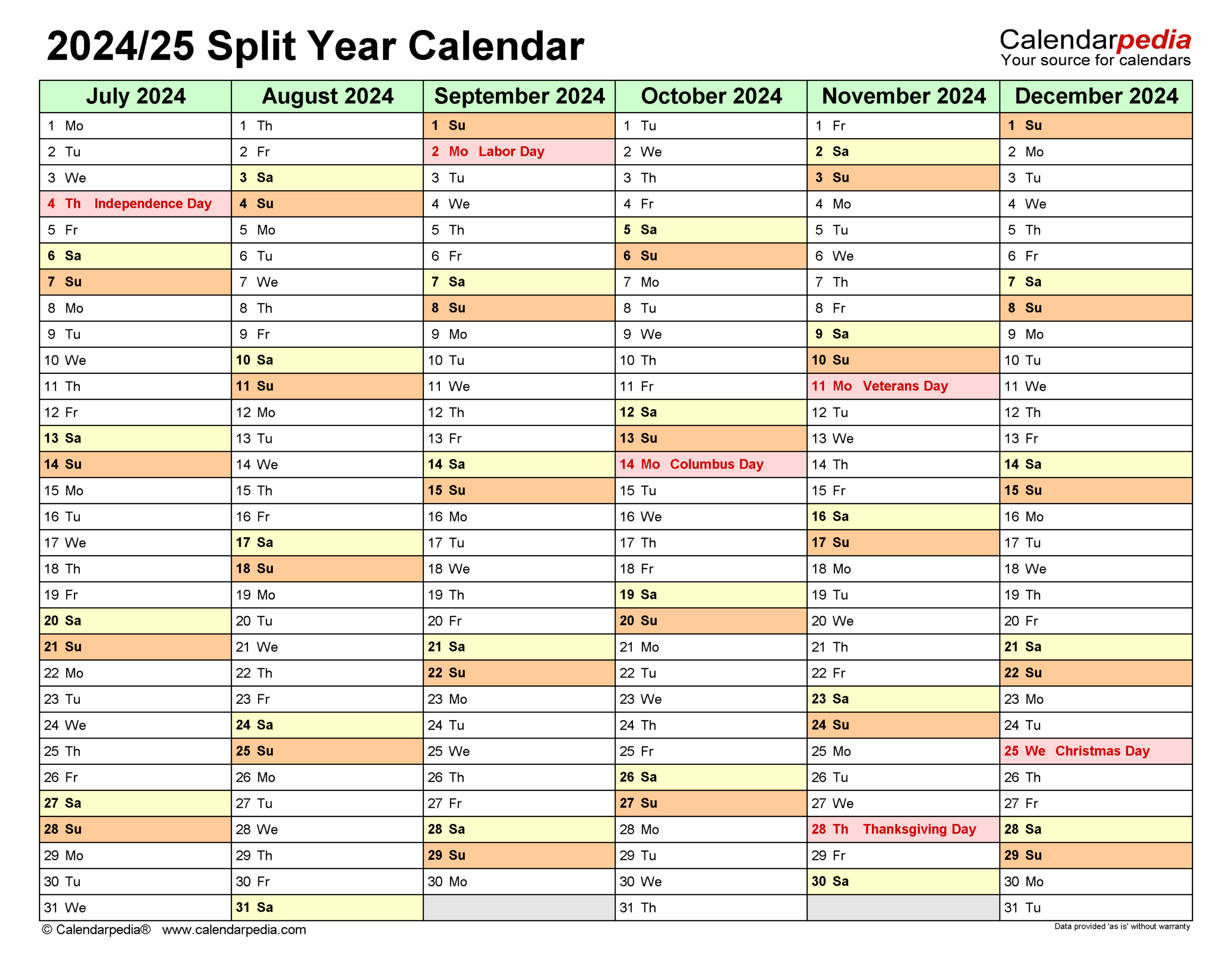 Split Year Calendars 2024/2025 (July To June) - Pdf Templates regarding Printable Calendar September 2024 To August 2025