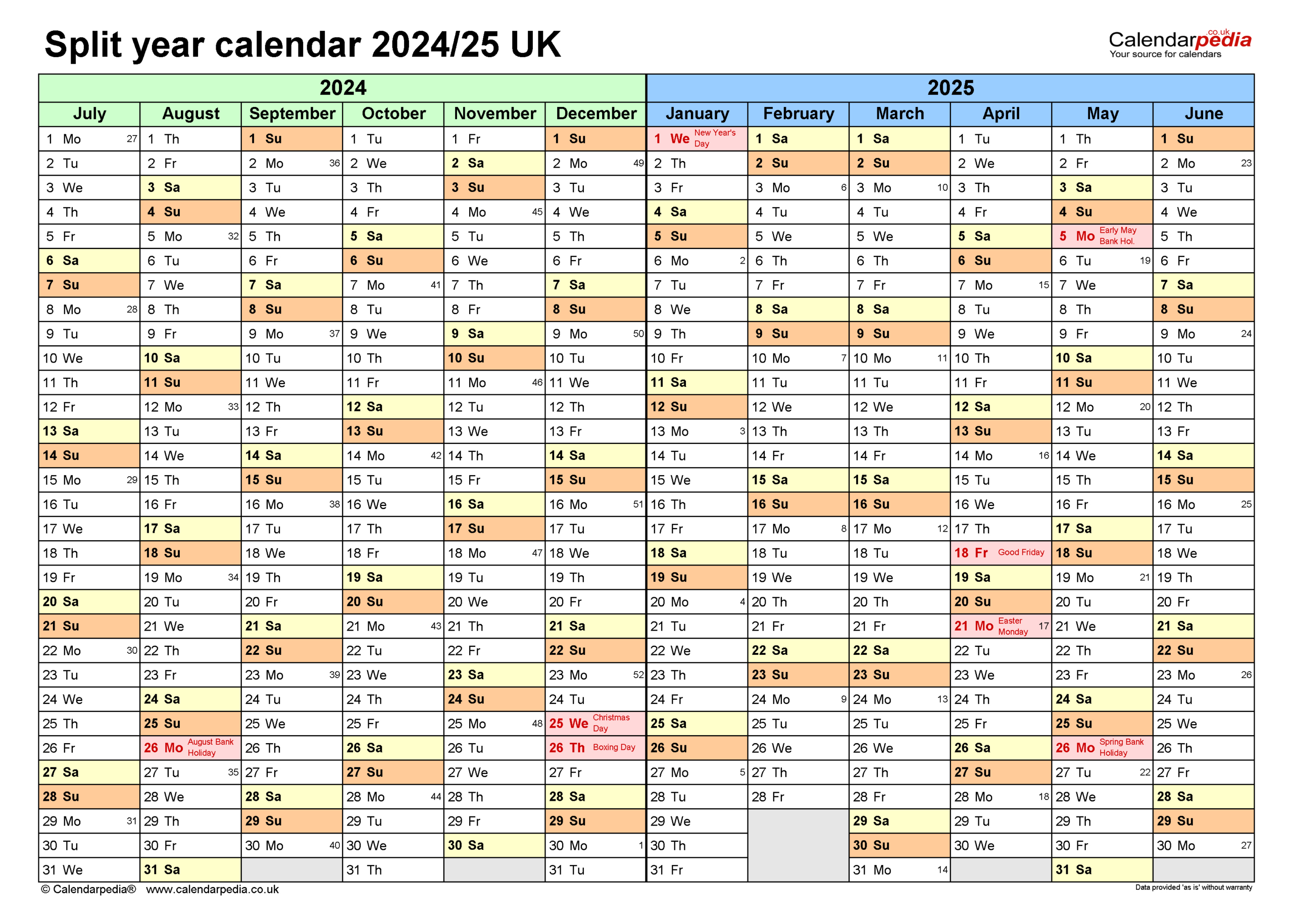 Split Year Calendars 2024/25 Uk (July To June) For Pdf intended for Printable Calendar September 2024 To August 2025