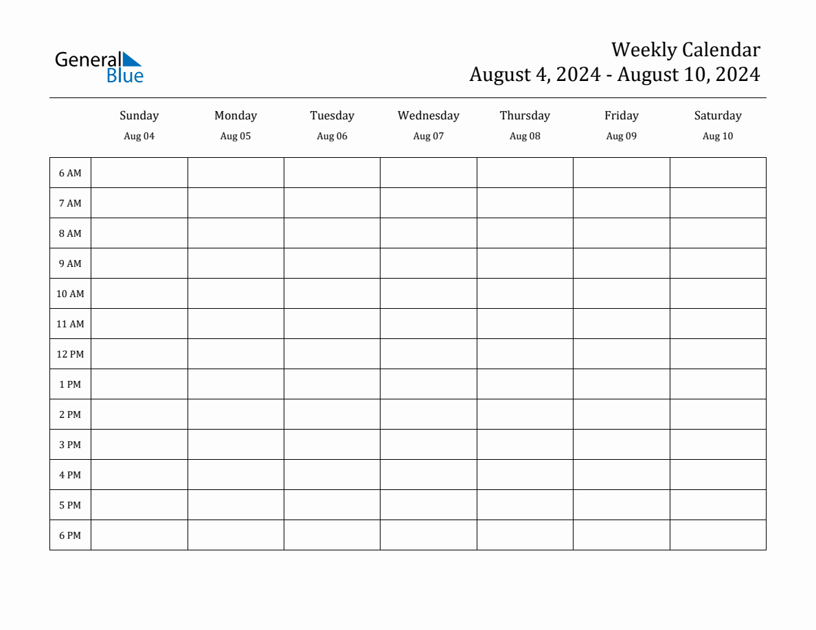 Weekly Calendar - August 4, 2024 To August 10, 2024 - (Pdf, Word in August 4 2024 Calendar