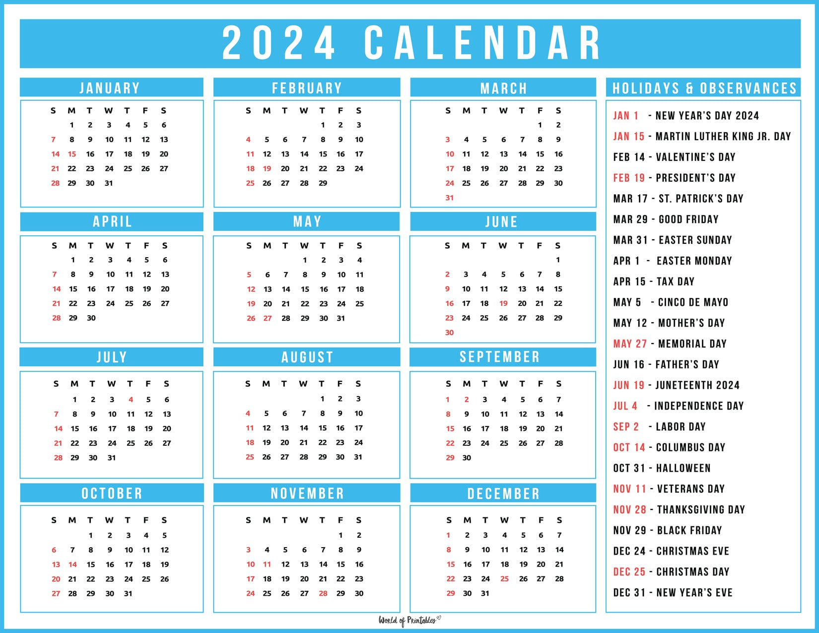 2024 Calendar With Holidays - World Of Printables pertaining to September Saints Calendar 2024