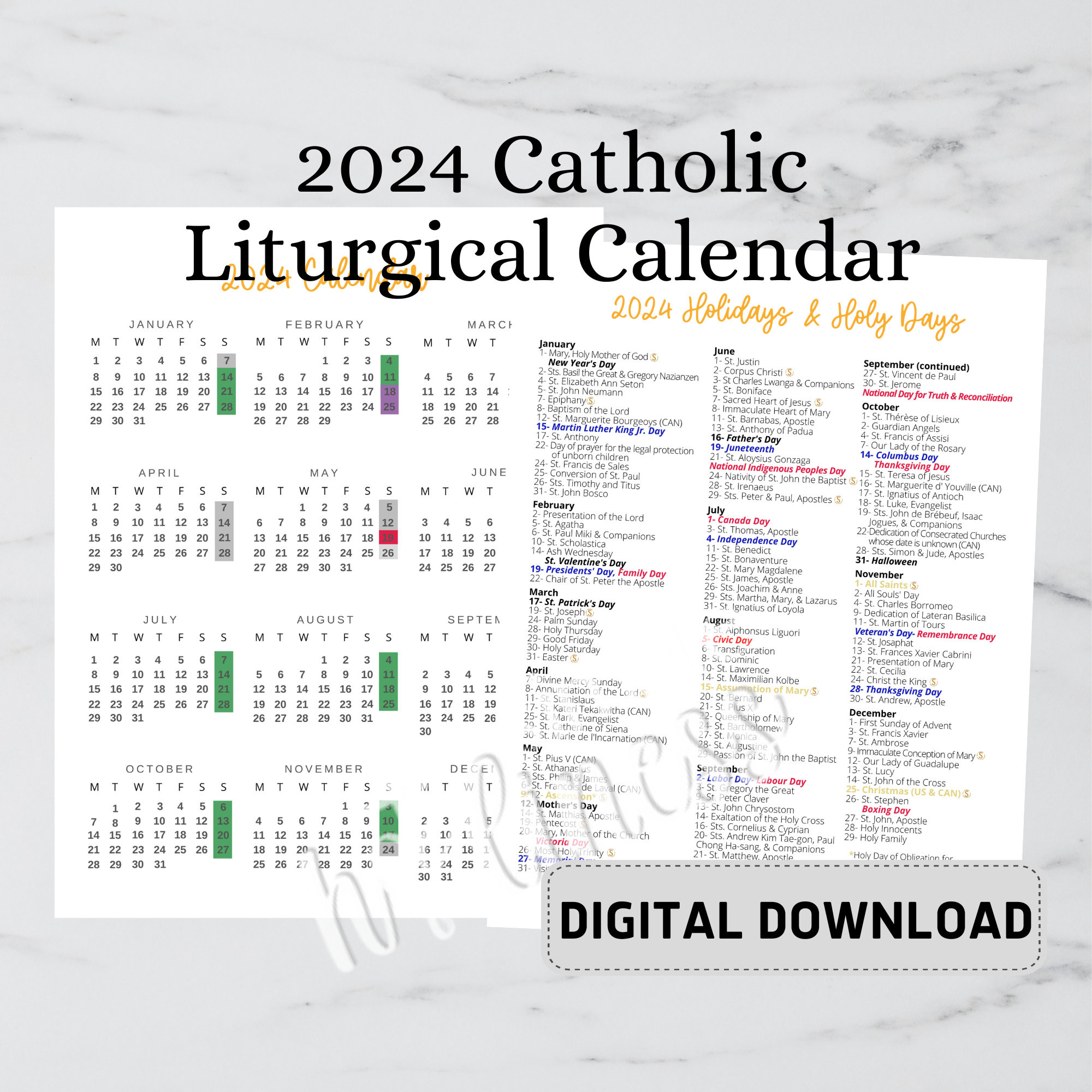 2024 Catholic Calendar Digital Download - Etsy with regard to Catholic Calendar September 2024