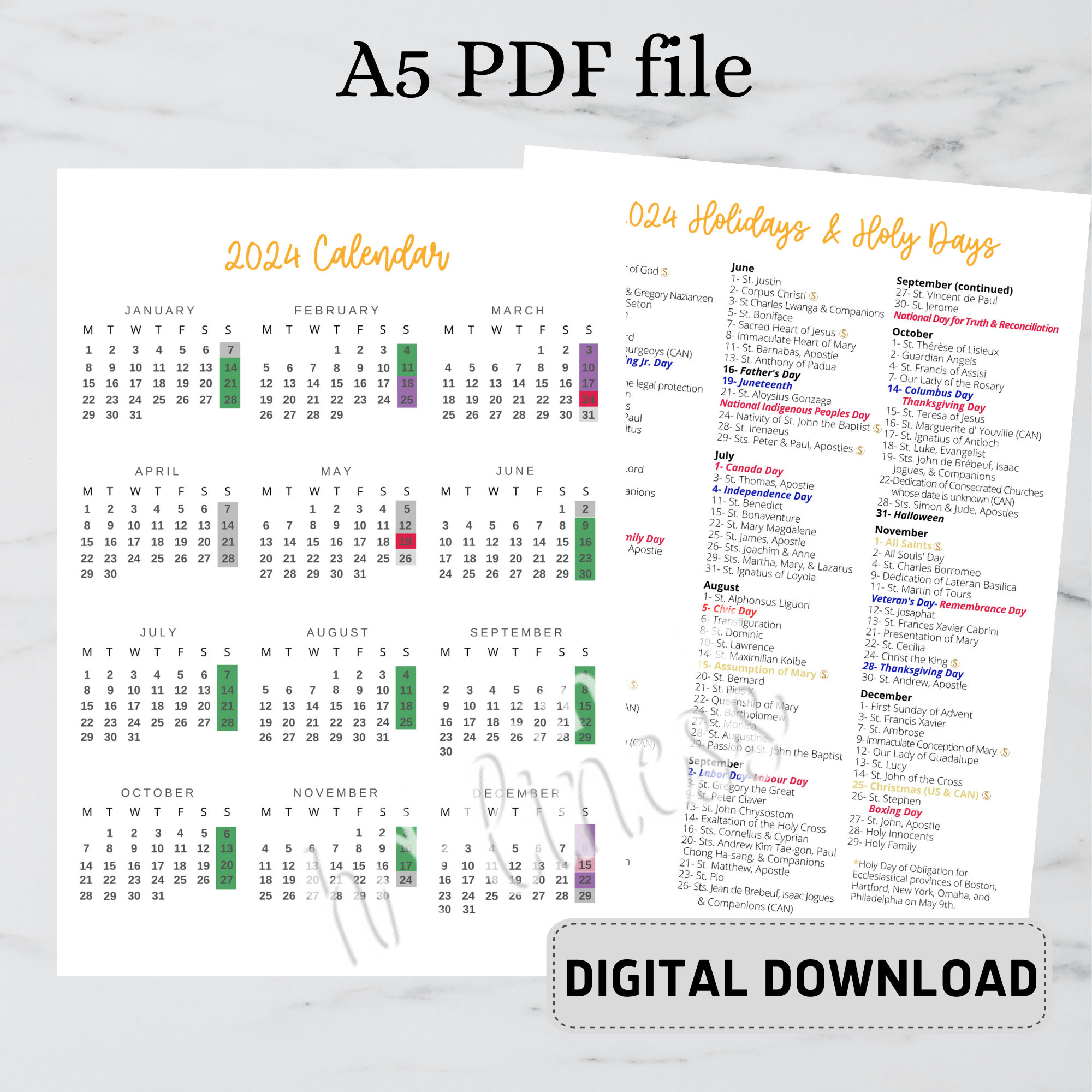 2024 Catholic Calendar Digital Download - Etsy within Catholic Calendar September 2024