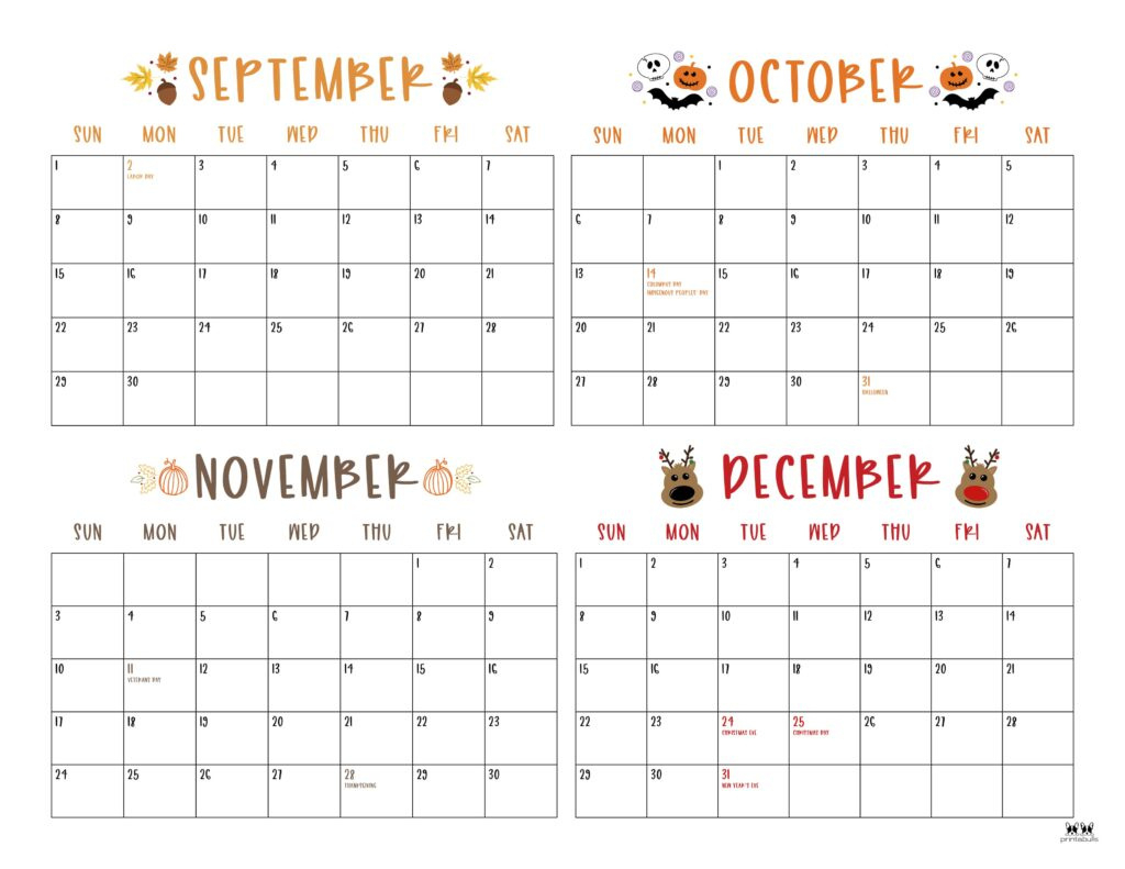 2024 Four Month Calendars - 18 Free Printables | Printabulls in September Through December 2024 Calendar