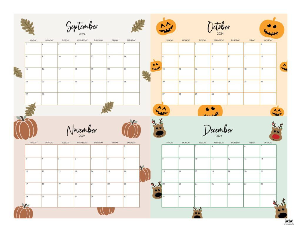 2024 Four Month Calendars - 18 Free Printables | Printabulls intended for Calendar September October November 2024