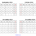 2024 Four Month Calendars Printable Pdf  4 Months Calendar One Page Intended For September Through December 2024 Calendar