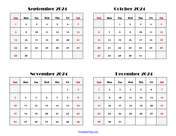 September Through December 2024 Calendar