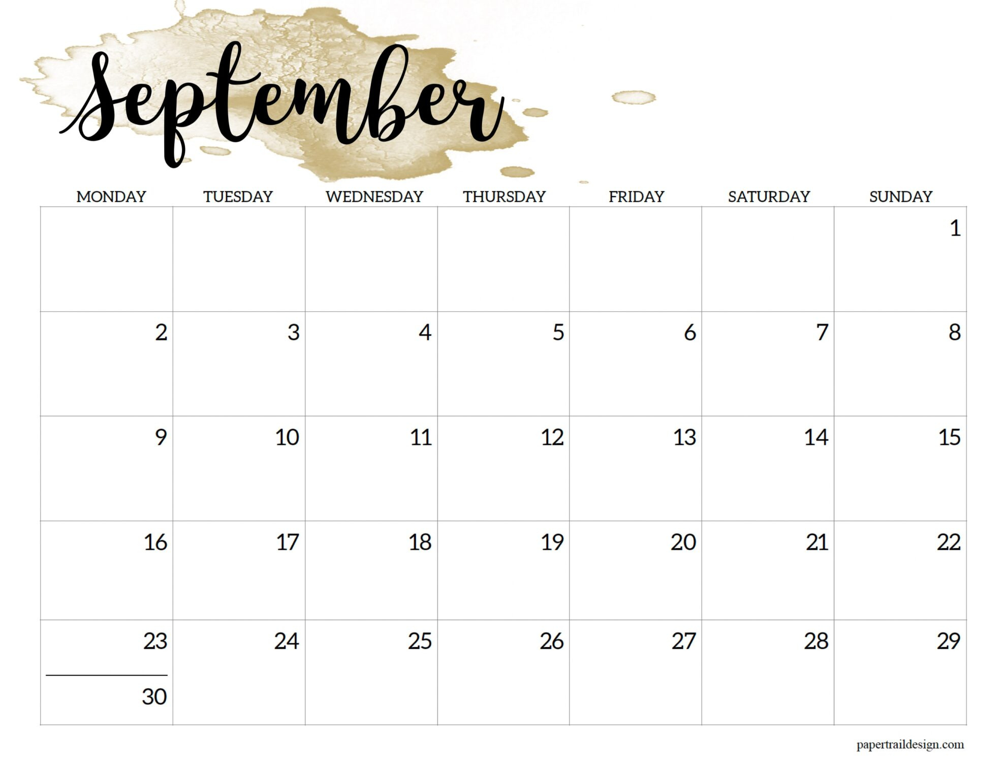 2024 Monday Start Calendar Printable - Watercolor - Paper Trail Design within September 2024 Calendar Monday Start