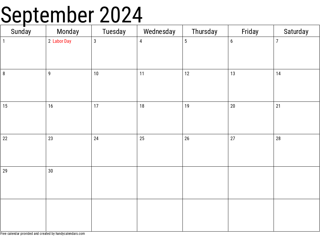 2024 September Calendars - Handy Calendars inside September 2024 Calendar Labor Day