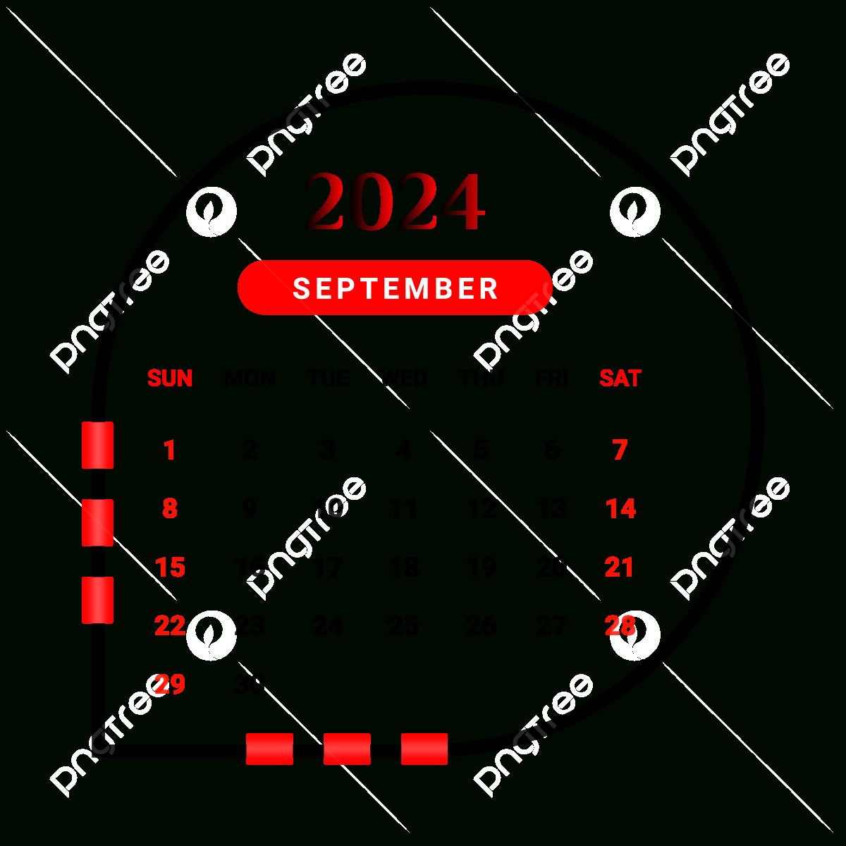 2024 September Month Calendar With Red And Black, Calendar 2024 inside September 2024 Calendar Clipart