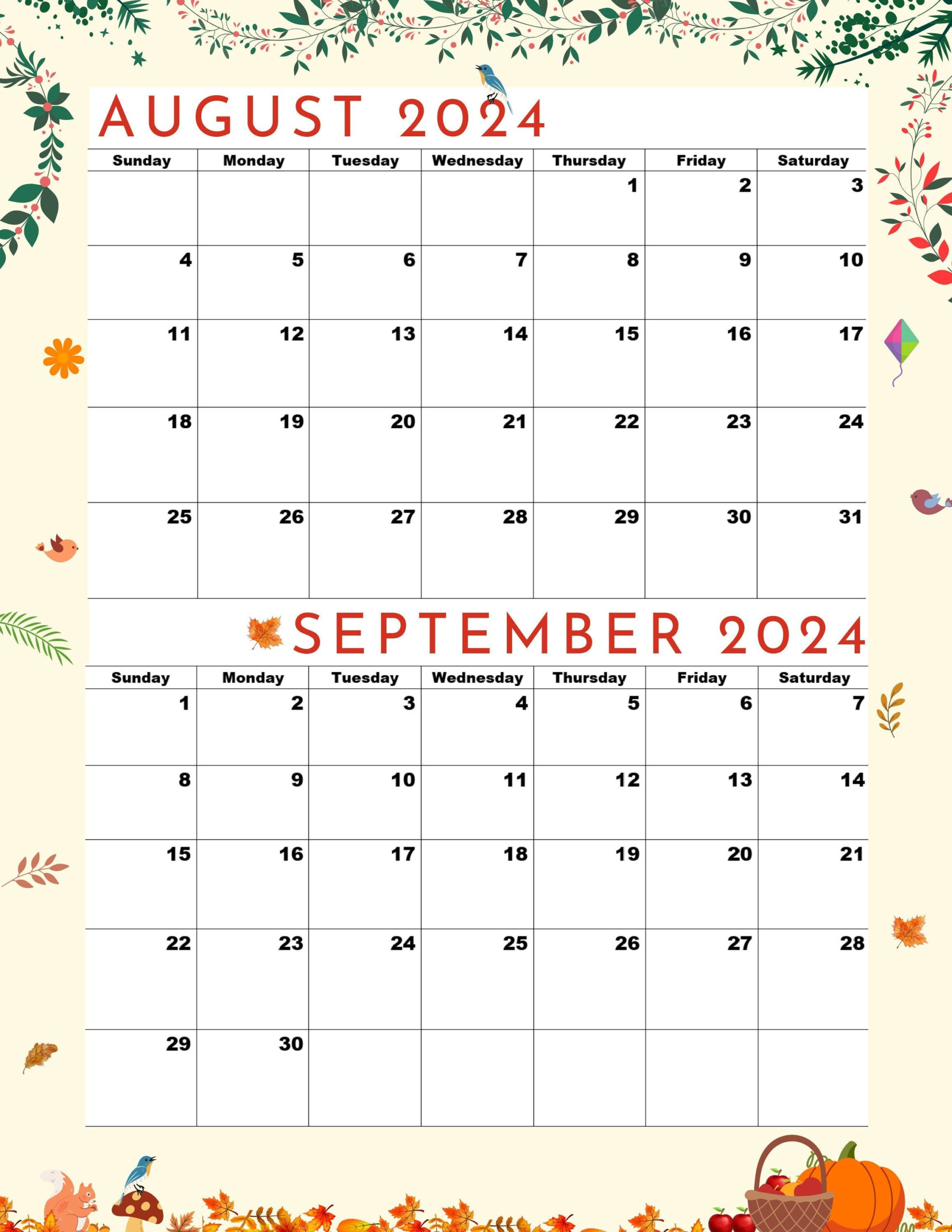 August 2024 Calendar,September 2024 Calendar,2024 Calendar for 2024 August September Calendar