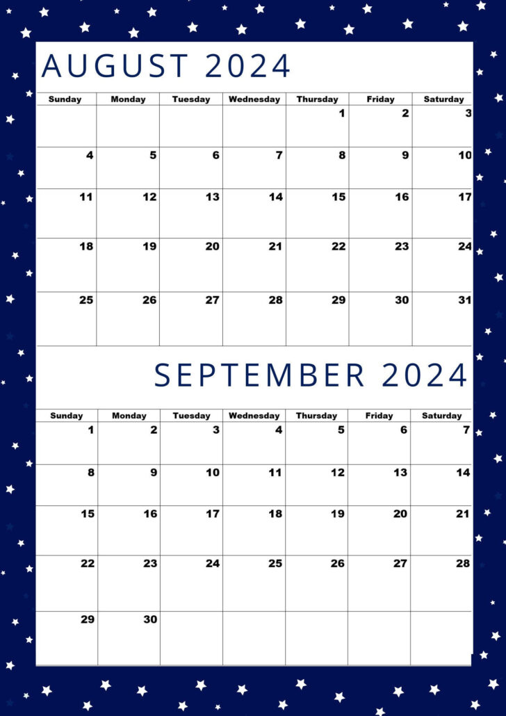 September 2024 to August 2024 Calendar