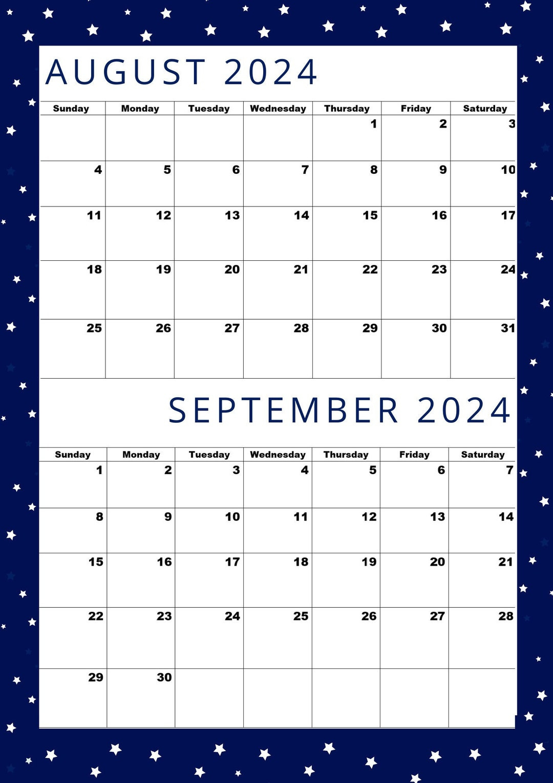 August 2024 Kalender,September 2024 Kalender,August 2024 Sep 2024,Größe A4,Digital,Pdf,Einseitiger Zwei-Monats-Kalender,Aug 2024 Sep 2024 - Etsy.de for Calendar July August September 2024