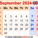 Calendar September 2024 Uk With Excel, Word And Pdf Templates Throughout Printable Calendar September 2024 Uk