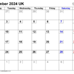 Calendar September 2024 Uk With Excel, Word And Pdf Templates With Regard To Printable Calendar September 2024 Uk