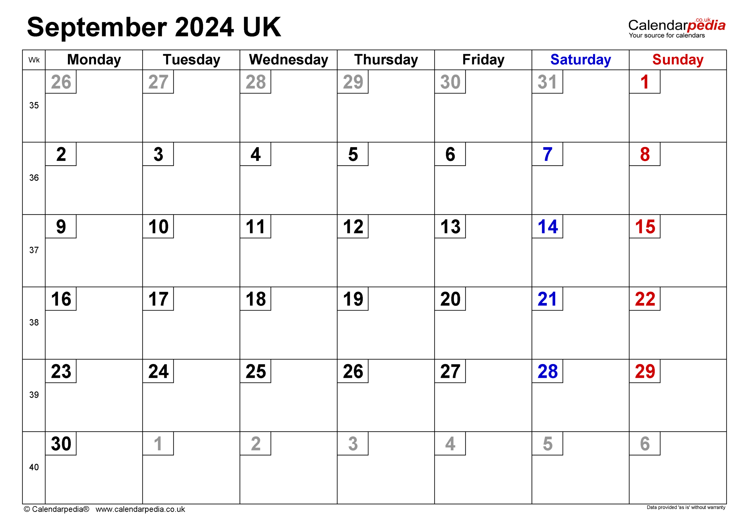 Calendar September 2024 Uk With Excel, Word And Pdf Templates with regard to Printable Calendar September 2024 Uk