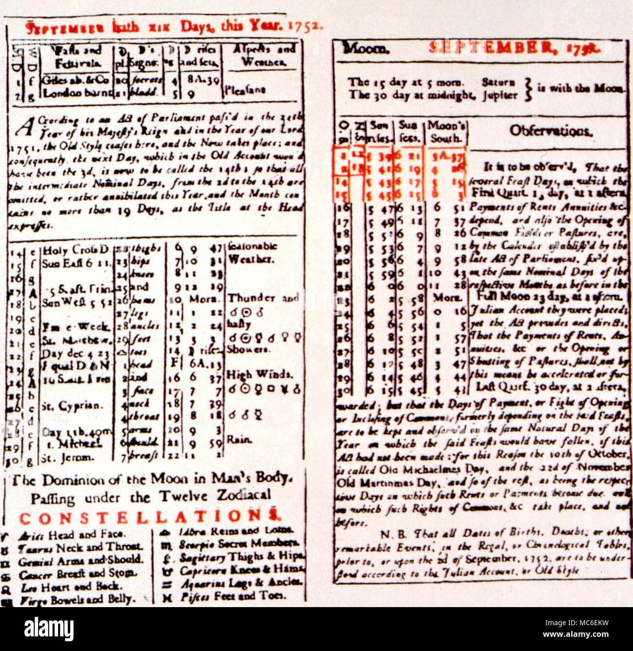 Calendars - The Reform Of 1752. Almanac For 1752, With Details Of inside Calendar of 1752 September Month