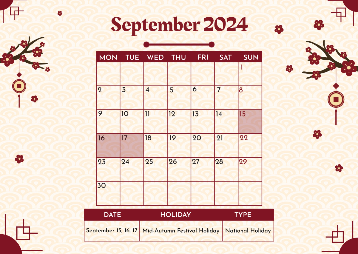 Chinese Calendar September 2024 Template - Edit Online &amp;amp; Download for Chinese Calendar September 2024