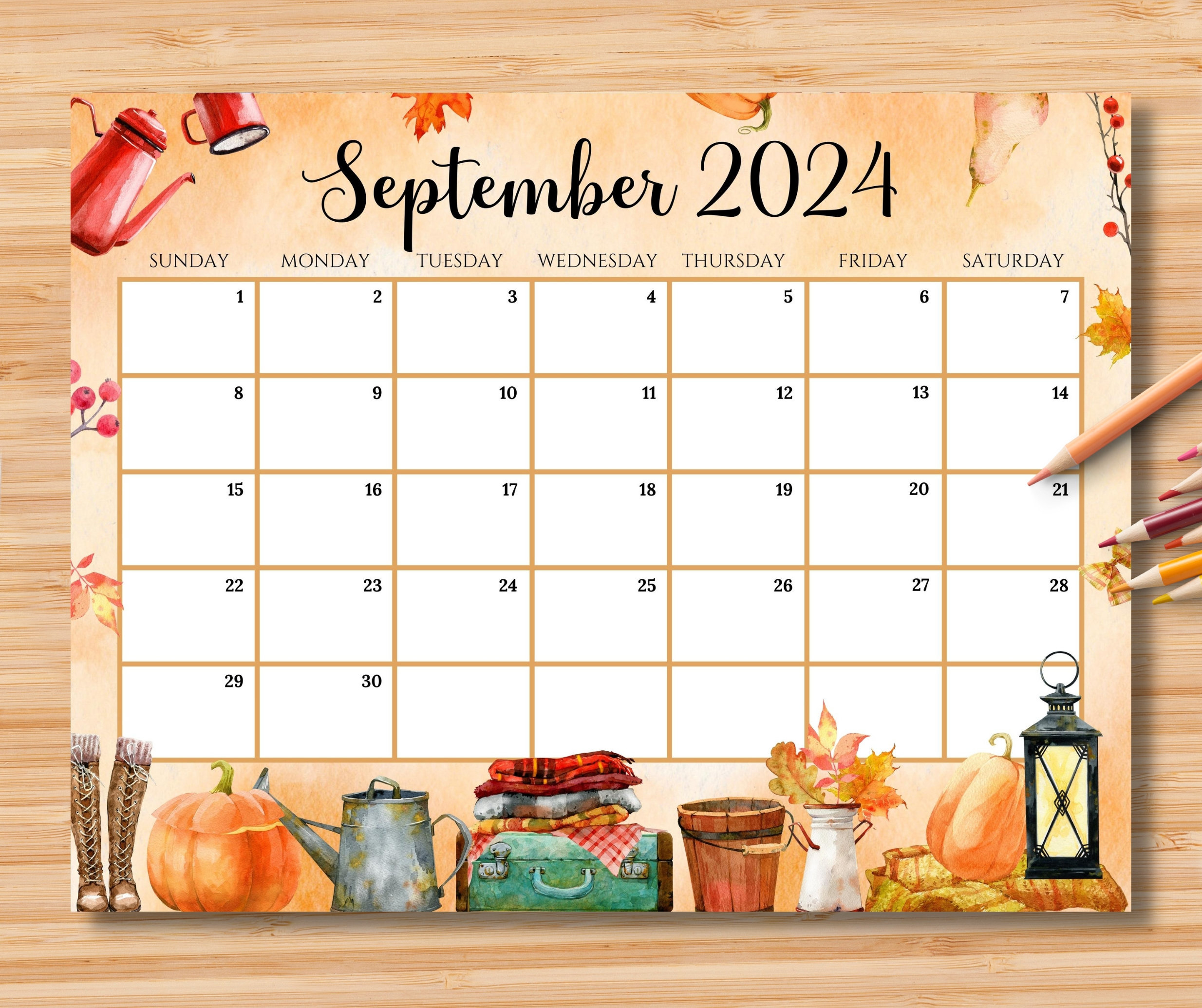 Editable September 2024 Calendar, Beautiful &amp;amp; Cozy Fall Autumn intended for September Fall 2024 Calendar