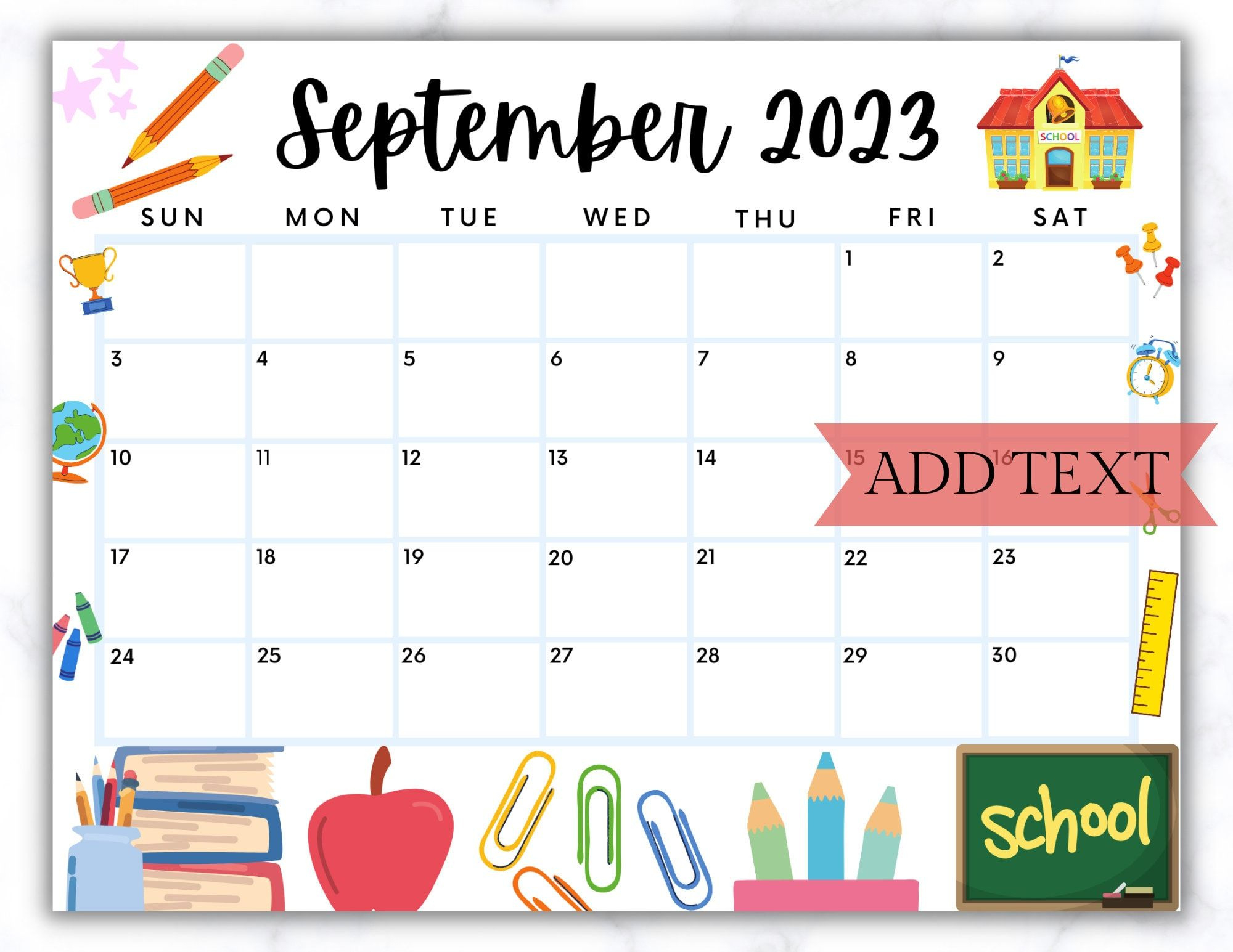 Editable September 2024 Calendar, Cute Printable Calendar, Back To in September 2024 Calendar Editable