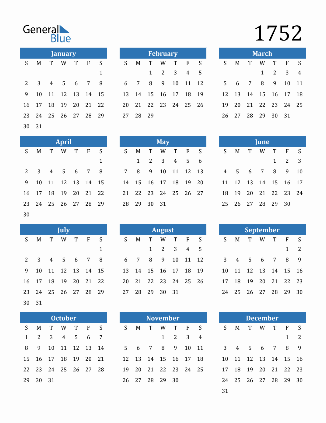 Free 1752 Calendars In Pdf, Word, Excel pertaining to 1752 September Month Calendar