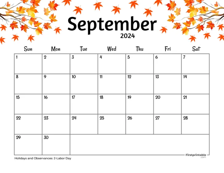 Free Calendar September 2024 Printable