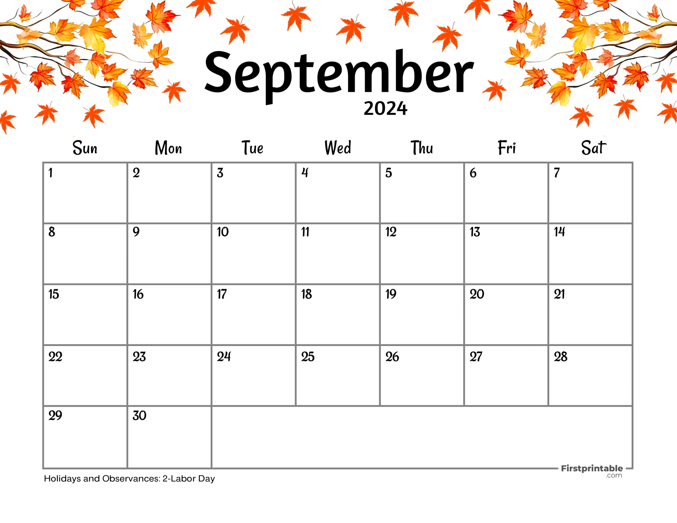 Free Printable &amp;amp; Fillable September Calendar 2024 in Printable September 2024 Calendar With Holidays