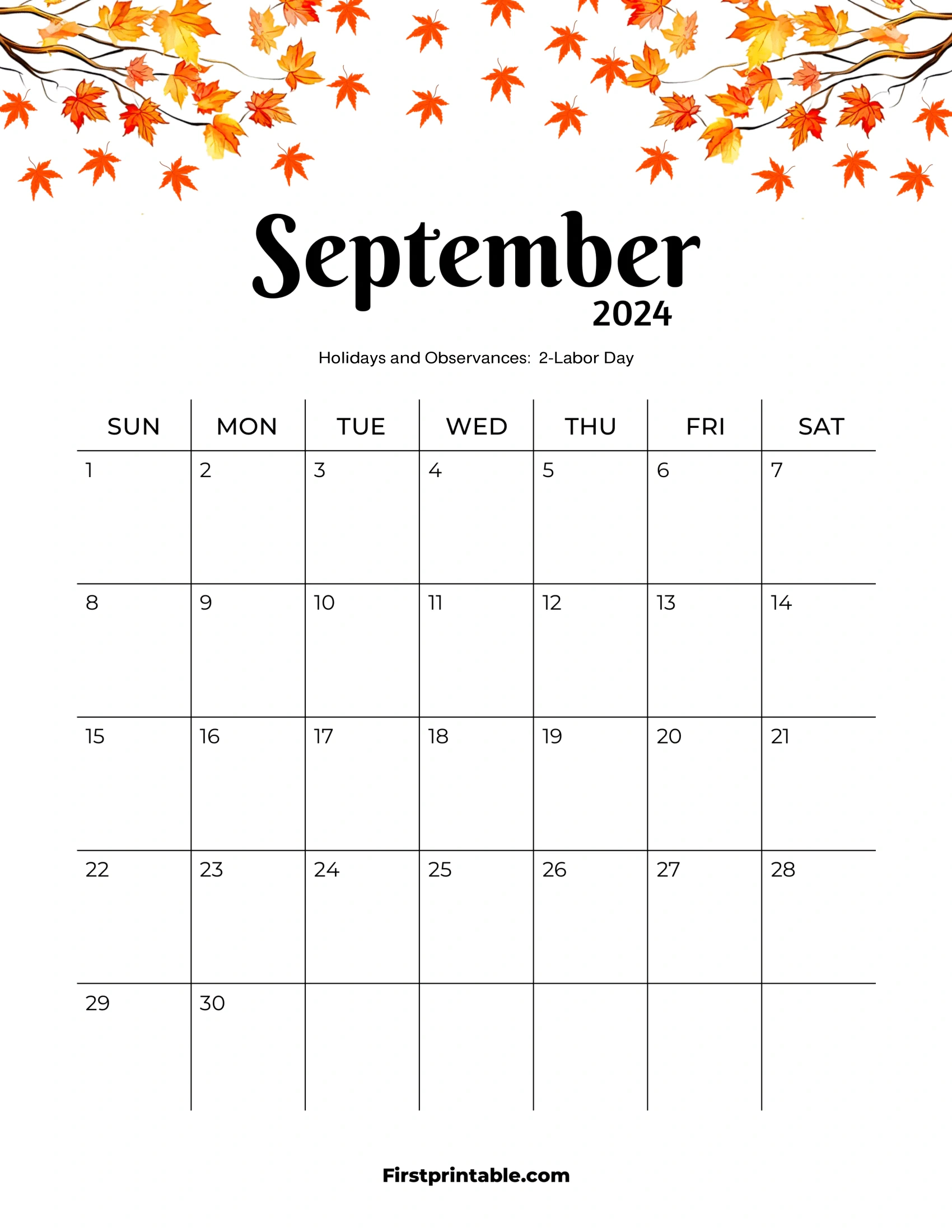 Free Printable &amp;amp; Fillable September Calendar 2024 throughout September 2024 Vertical Calendar