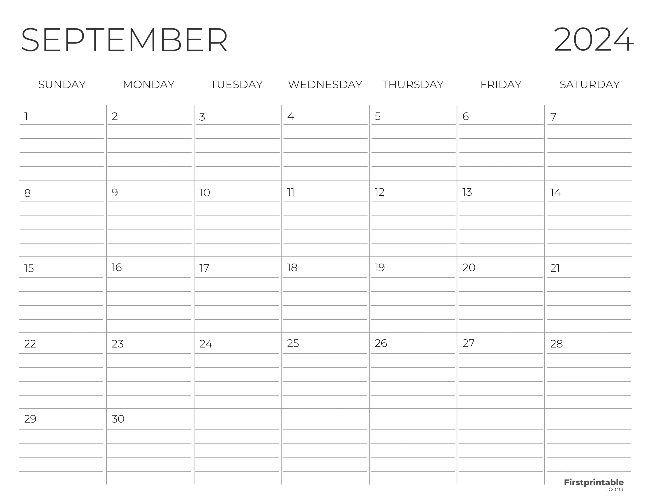 Free Printable &amp;amp; Fillable September Calendar 2024 within September 2024 Calendar With Lines