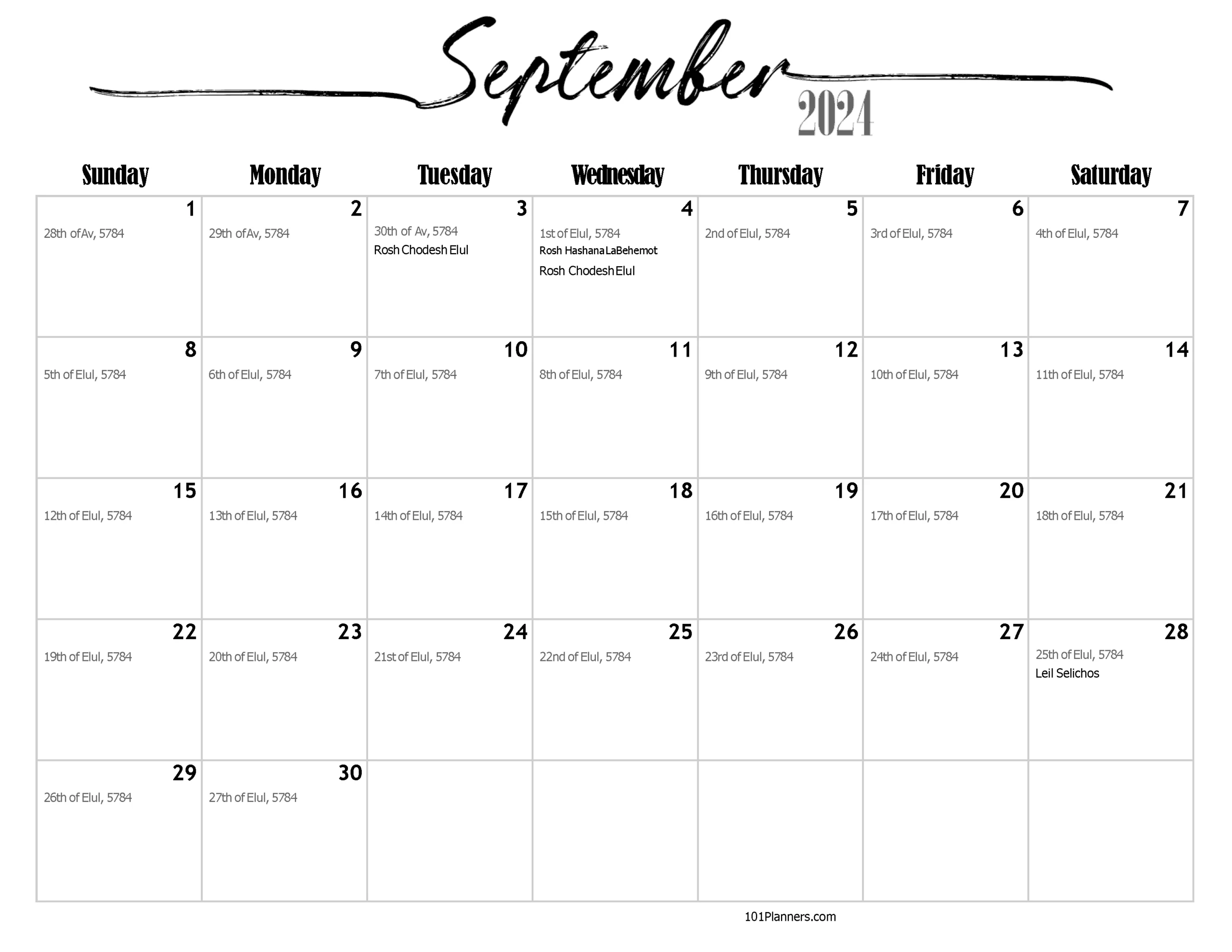 Free Printable Jewish Calendar 2023, 2024, And 2025 in September Jewish Holidays 2024 Calendar