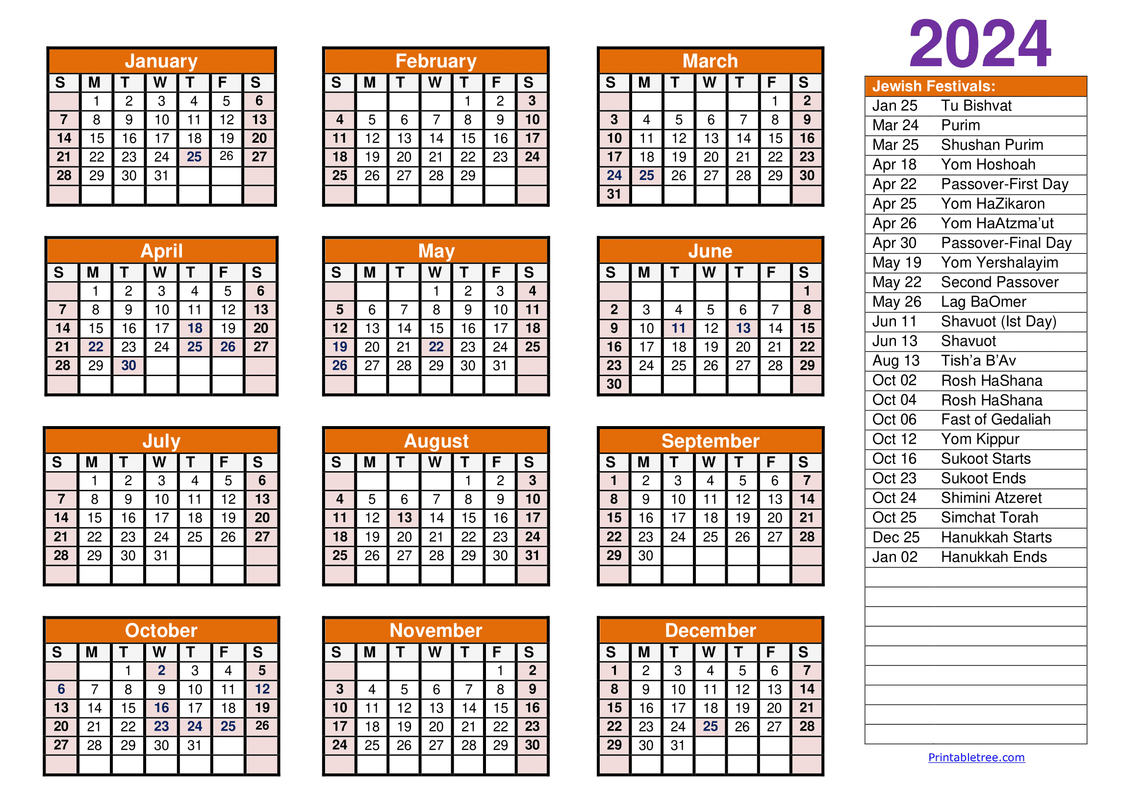 Jewish Calendar 2024, 2025 Pdf Templates With Jewish Holidays Lists in September 2024 Jewish Calendar