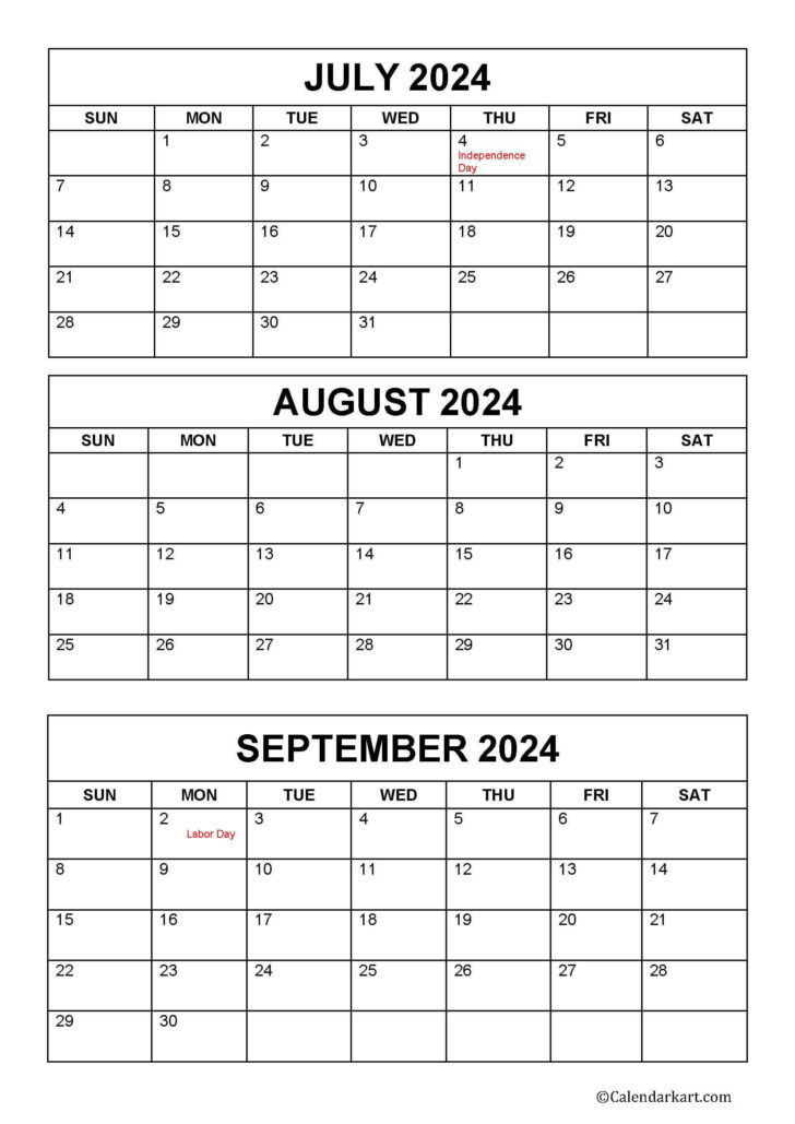 June Through September 2024 Calendar