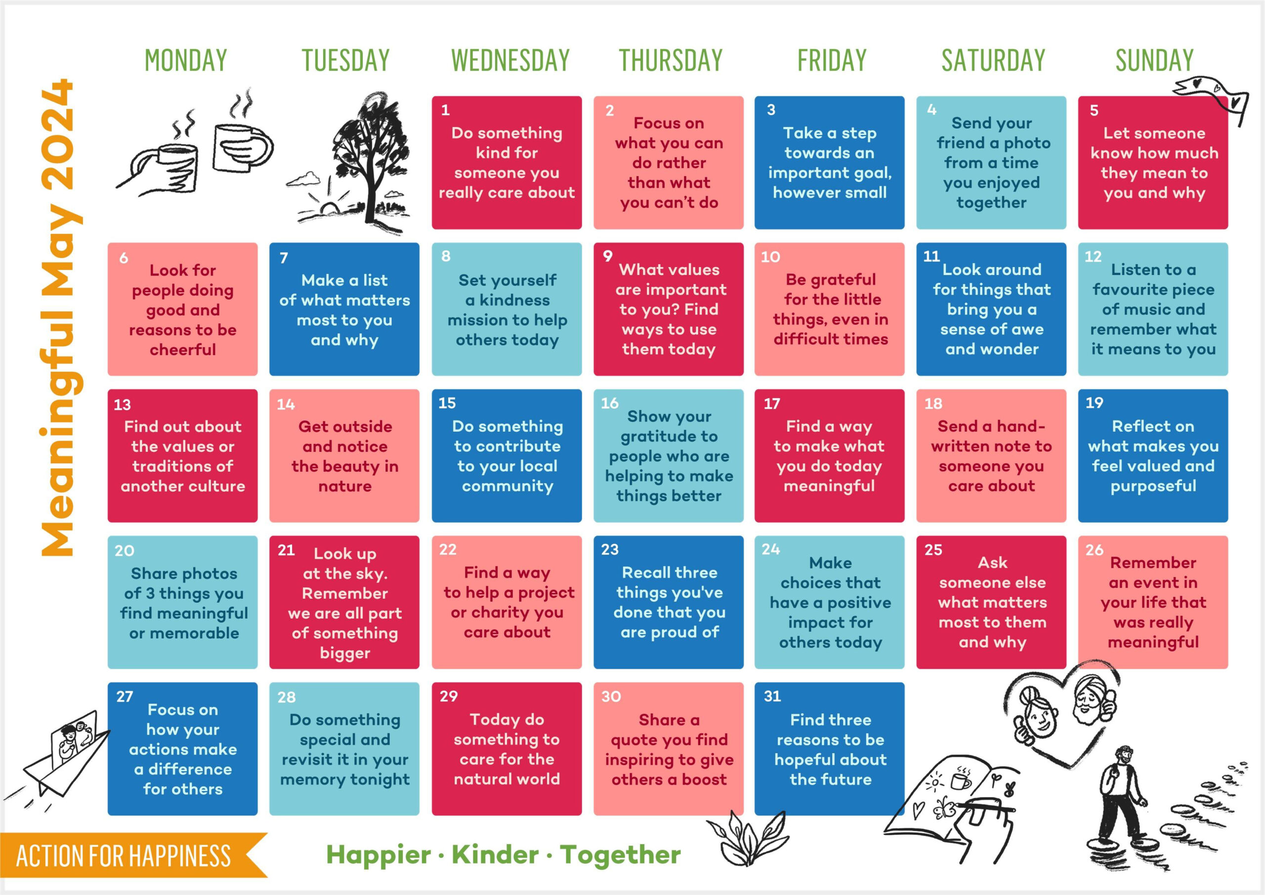 Meaningful May | Action For Happiness throughout Action For Happiness Calendar September 2024