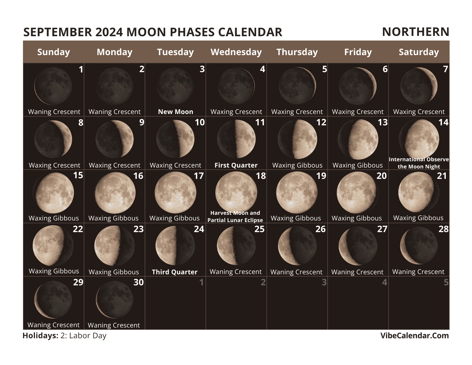 Moon Phases Calendar 2024: Printable Monthly Templates in Full Moon Calendar September 2024