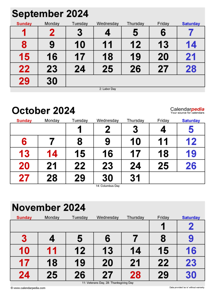 Printable Calendar October 2024 to September 2024