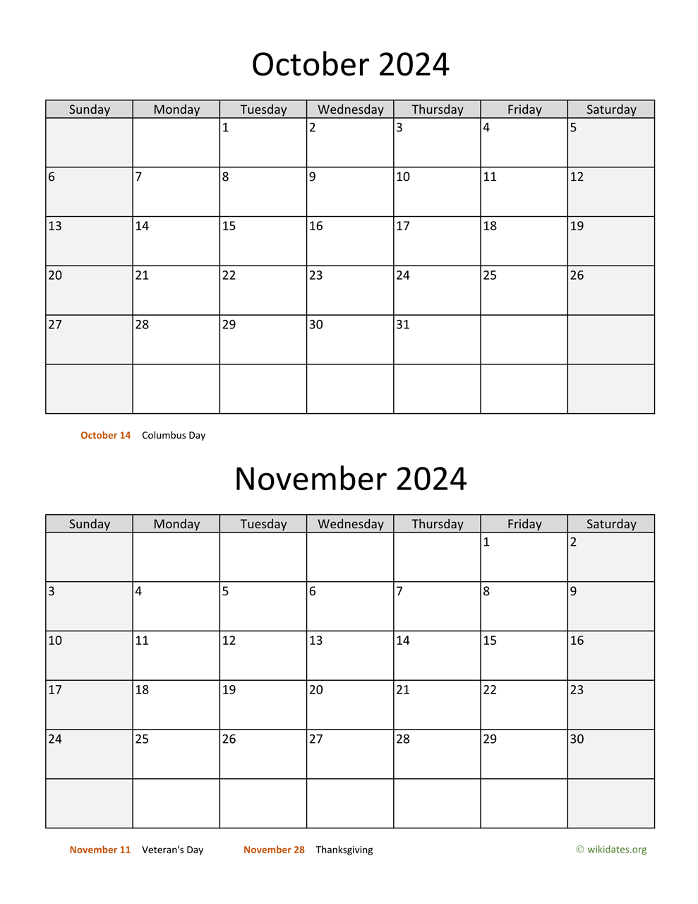 October And November 2024 Calendar | Wikidates regarding September October November 2024 Calendar