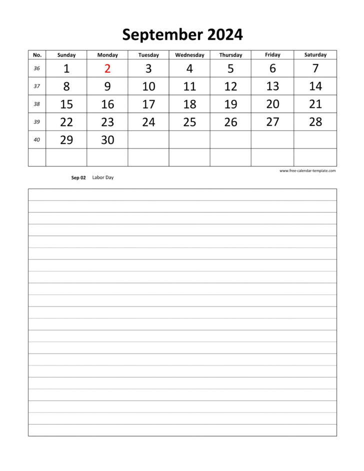 September 2024 Calendar With Notes