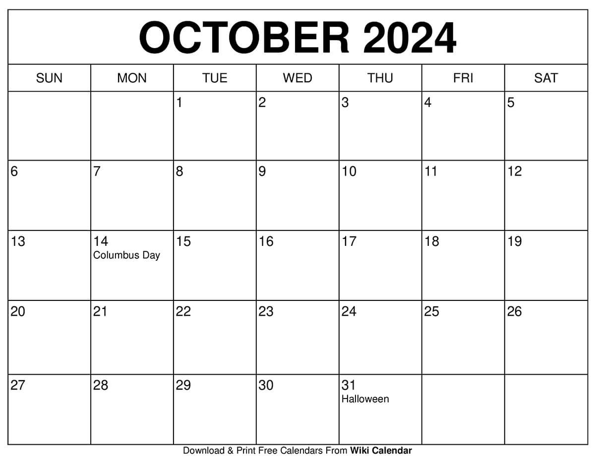 Printable October 2024 Calendar Templates With Holidays inside September 2024 Printable Calendar Wiki