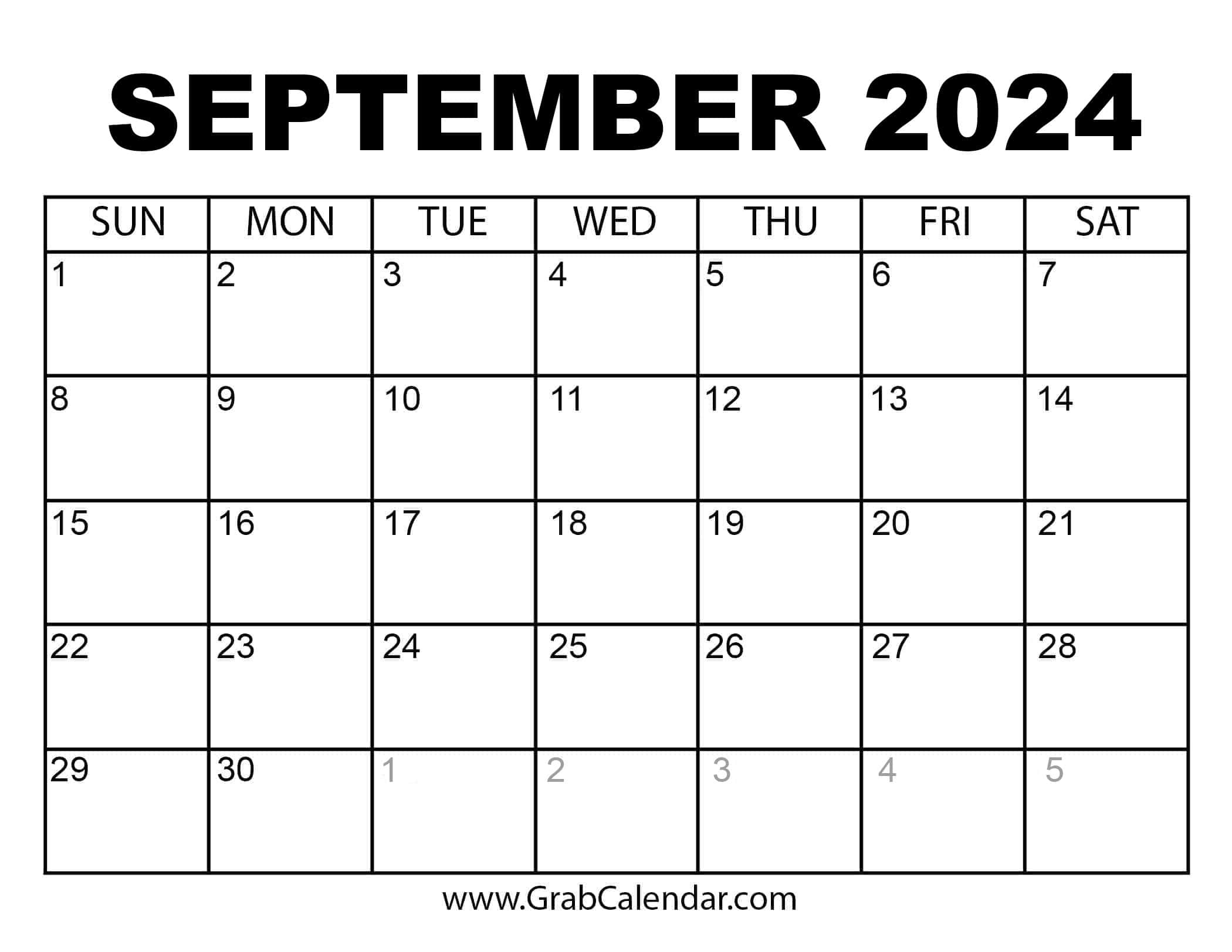 Printable September 2024 Calendar for 2024 September Printable Calendar